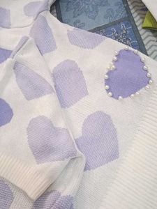 White Pearls Heart Shape  Short Sleeve Top