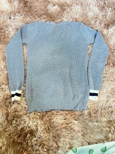 Blue V-Neck Long Sleeve Top