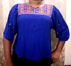 Embroidered Blue Top
