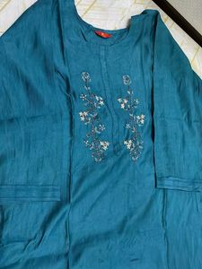 Embroidered Teal Kurta