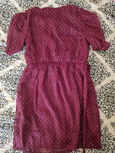 Maroon Polka Dot Shimmer Dress 🎀✨️