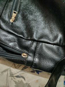 Black Quilted Leather Imported Backpack