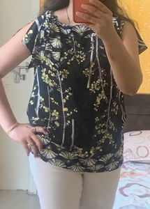 Botanical Print Tie Shoulder Top