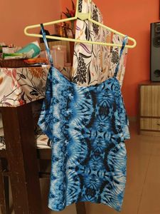 Blue Tie-Dye Cold Shoulder Top