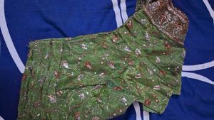 Green Net Designer Chamki Work  Embellished Saree