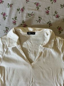Ribbed Polo Neck Crop Top