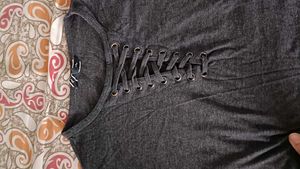 Gray Lace-Up T-Shirt