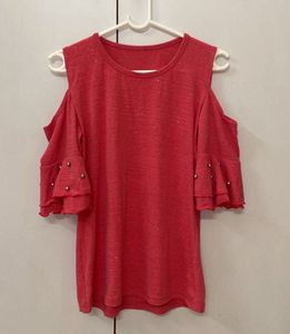 Stylish Rose Pink Cold Shoulder Top