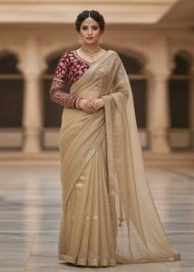 party wear gold crush saree