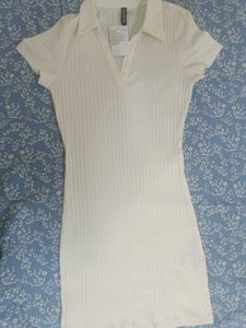Hnm Collared Jersey Bodycon Dress In White
