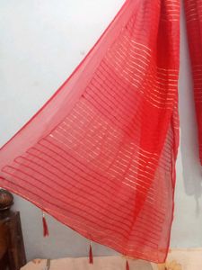 Beautiful Red Dupatta With Golden Laces.