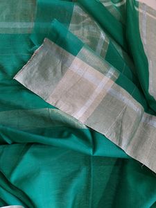 New Green Cotton Silk Saree With Gold Borde