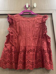 Chic Rust-Colored Eyelet Top