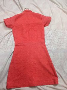 Coral Lace Button-Down Dress