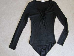 WOMENS H&amp;M BLACK LONG SLEEVE LACE UP STRETCH KNIT