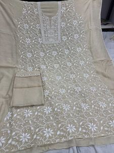 New Moonga Silk Lucknow Chickankari Suit
