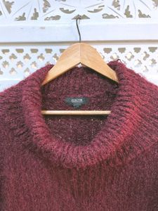 Cozy Maroon Fuzzy Knit Sweater By RKC (B)