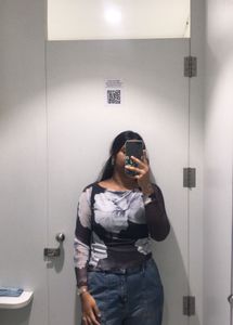 Floral Print Mesh Top