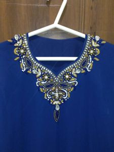 Blue Handwark Georgette Kurti With Dohti Salvar