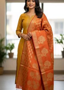 Orange Floral Dupatta