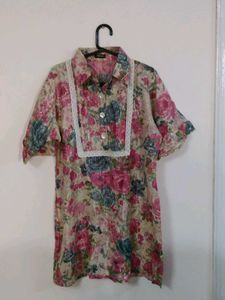 Floral Print Lace Trim Top
