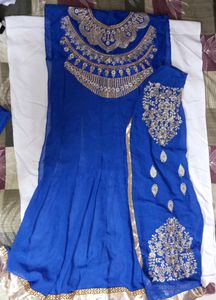 Sale 📢Blue Anarkali Semi Stitched Dress Material