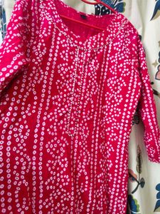 Red &amp; White Print Kurta in less price