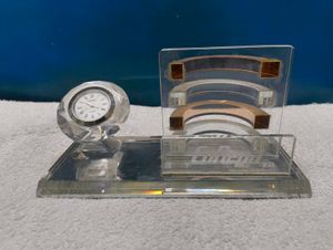 Glass Penstand With Clock