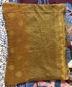 cream and red combination Festive Saree