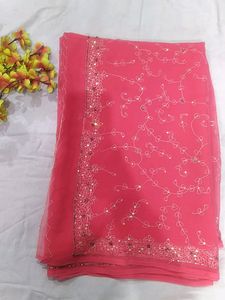 Beautiful Tread And Cutwork Gajri Colour Saree