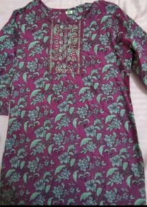 Printed Purple Cotton Kurti