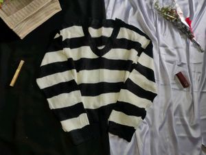 Striped V-Neck Pullover