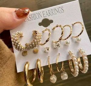 Combo of 9 pair stunning gold plated pearl hoop