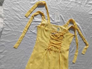 Brand New(Newme) Yellow Solid Chiffon Strapy Dress
