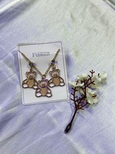 Cute Teddy Bear Necklace and Earring