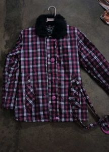 Plaid Jacket with Faux Fur Collar