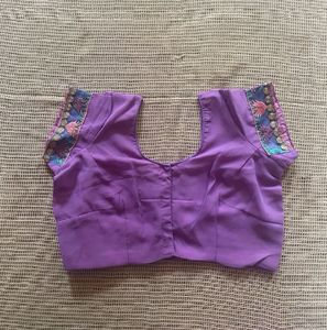 Purple Embroidered Saree With Blouse
