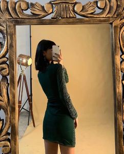 Bottle Green Heavy Work Designer Cocktail Dress