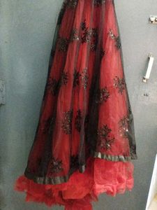 Red Black Net Lehenga