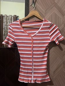 Striped Button-Up Crop Top