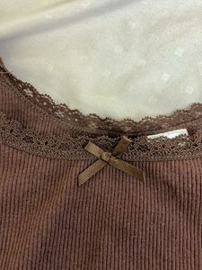 Brown Lace Trim Cami Top