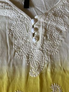 Yellow Chikankari Straight Short Kurti