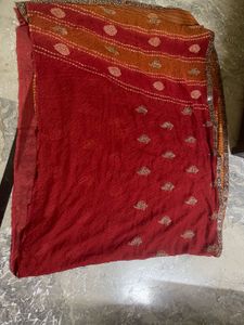 Red &amp; Mustard Color Saree With Mirrored Gota Patti