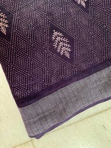 Wine-Purple Cotton Linen Saree