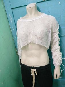 Long Sleeve Mesh Crop Top