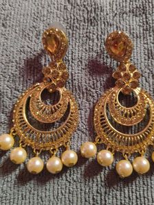 Elegant Gold Tone Pearl Drop Earrings
