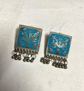 Blue Square Dangle Earrings