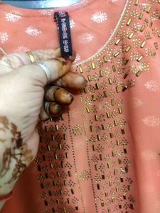 Peach Cut Stone Work Dress One Peace Long ✨