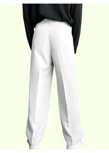 White Pleated Wide Leg Trousers