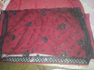 Maroon- Black Half Net Saree